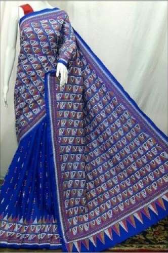 Blue Banglory Silk Kantha Saree  by Barsha Silpayan