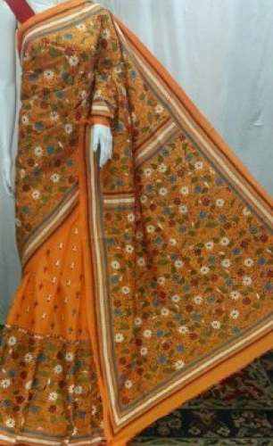 Kantha Stitch Orange Weaving Saree 