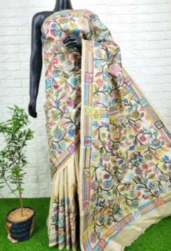 Hand Made Tussar Silk Kantha Saree  by Bengal Art Work