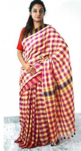 Regular Wear Checks Cotton Saree by Bengal Art Work