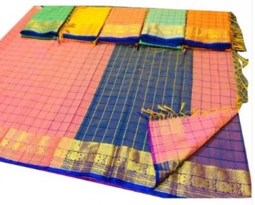 Small Checks Cotton Silk Saree  by Farheen Saree