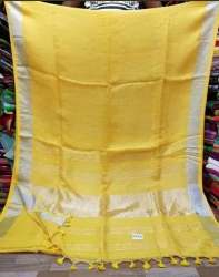 Yellow Linen Silk Plain Saree 