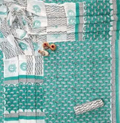 Casual Block Printed Cotton Dress Material  by Indigo Handicraft