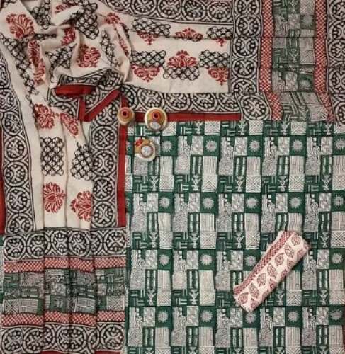 Elegant Cotton Block Printed Dress Material  by Indigo Handicraft