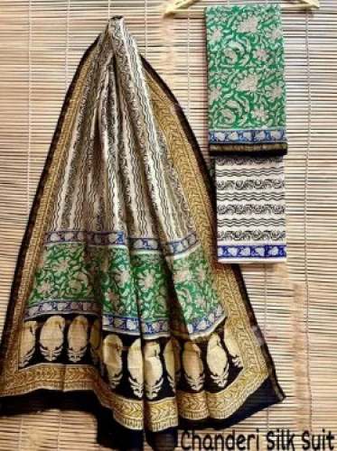 Latest Chanderi Silk Dress Material  by Indigo Handicraft