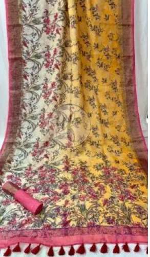 Floral Design Digital Printed Linen Saree by Safia Silk Industries