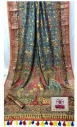 Party wear Digital Printed Kalamkari Linen Saree