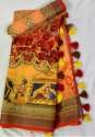 Party wear Digital Printed Kalamkari Linen Saree thumb 1