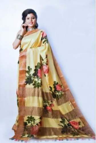 Tussar Silk Floral Print Saree By Safia Silk  by Safia Silk Industries