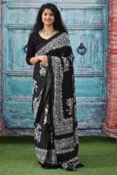 Ladies Black Block Print Saree