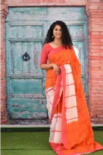 Orange Casual Cotton Saree by Aayushman Creations