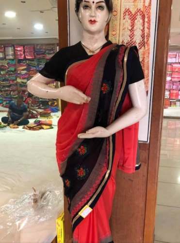 Fancy Black And Red Saree For Women by Shree Saree Mandir