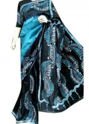 Black and Blue Cotton Printed Saree