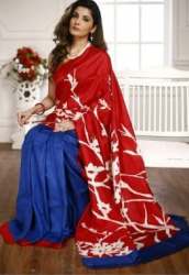 Stylish Red and Blue Bishnupuri Silk Saree