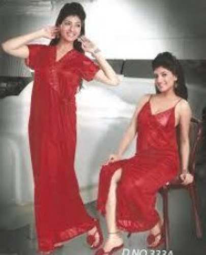 Fancy Red Satin 2pcs Nighty Set  by Muntaha Textile