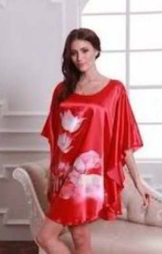 Trendy Short Red Flower Printed Nighty  by Muntaha Textile