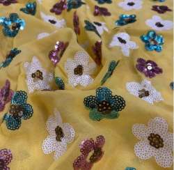 Georgette Yellow Embroidery Sequin Fabric