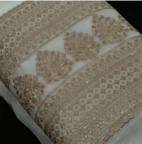 Golden Dyeable Georgette Embroidery Fabric by Fab Couture