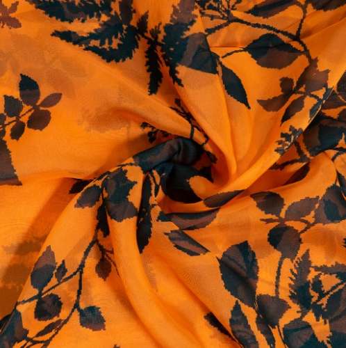 Orange Viscose Printed Organza Fabric by Fab Couture