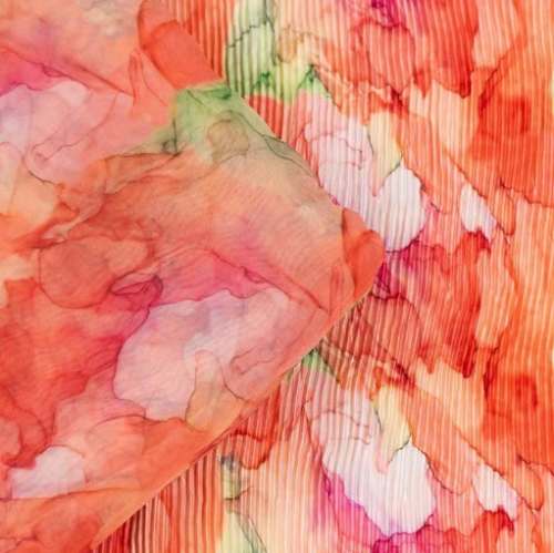 Organza Orange Floral Printed Satin Fabric by Fab Couture