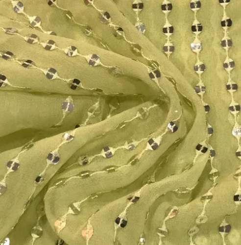 Sequin Georgette Embroidery Mirror Work Fabric by Fab Couture