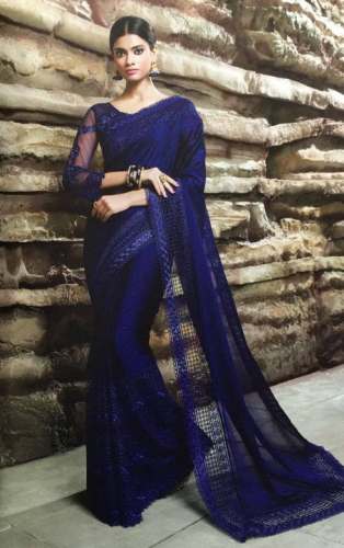 New Collection Blue Net Embroidery Saree by Sagun Shree Sari