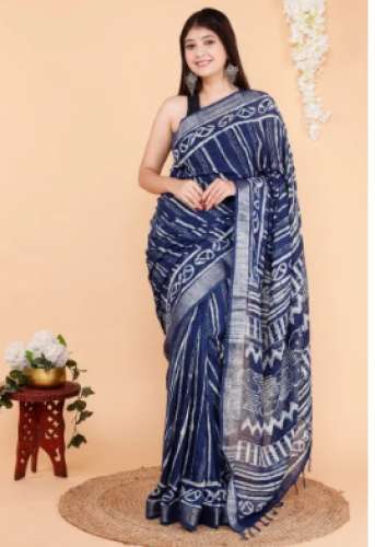 Ladies Indigo Linen Saree