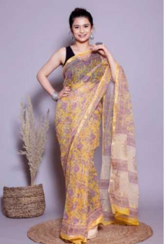 Printed Kota Doria Saree by Dosaya Bagru Textiles