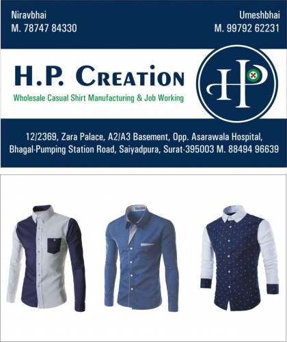 Casual Shirt Manufacturer in surat by H P CREATION