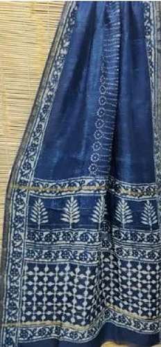 Chanderi Silk Indigo Printed Saree  by Parth Textile