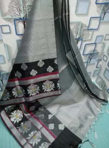 Trendy Grey and Black Tissue Silk Saree  by Asif Textile