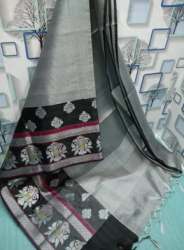 Trendy Grey and Black Tissue Silk Saree 