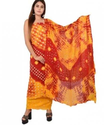Jam Cotton Yellow and Red Bandhani Dress by AZAD DYEING