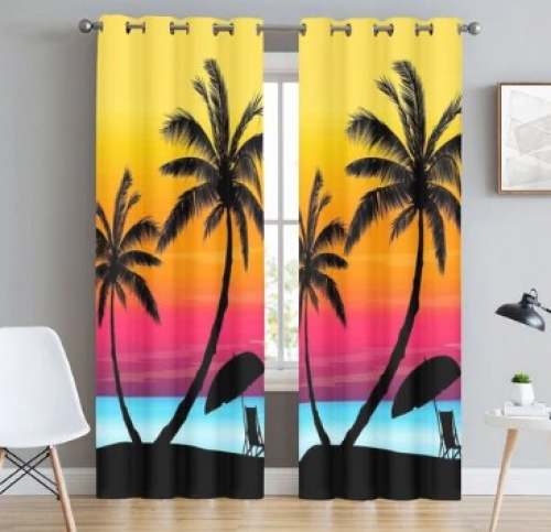 Fancy Beach Printed Window Curtain At Wholesale by Kanha Overseas