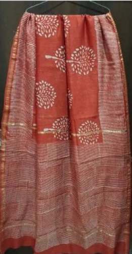 Formal Wear Organe Chanderi Block Print Saree 
