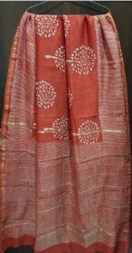 Formal Wear Organe Chanderi Block Print Saree  by Bhagwati Arts