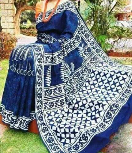 Indigo Blue Hand Block Printed Saree 