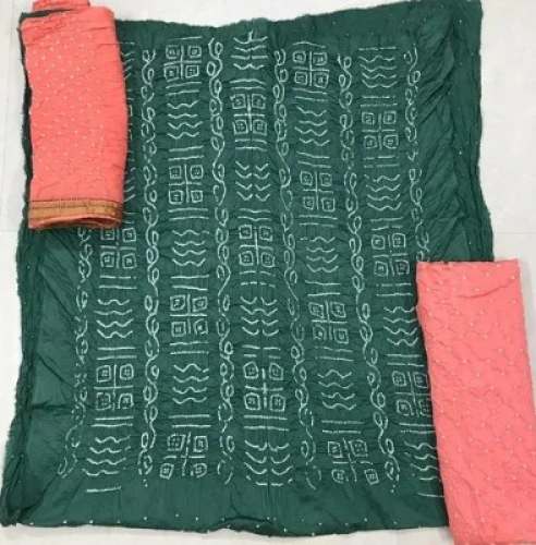 Satin Cotton Bandhej Dress Material By SNP by S N P Apparels
