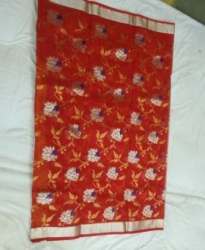 Wedding Wear Red Kota Doria Pure Silk Saree 