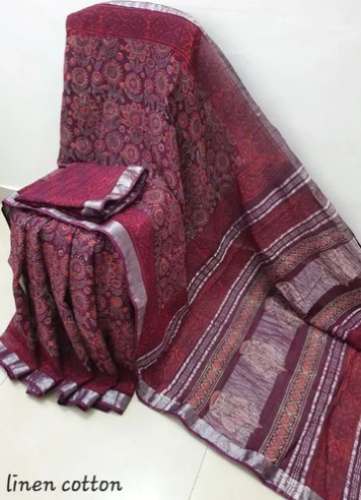 Block Printed Linen Cotton Saree in Jaipur