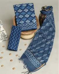 Blue Cotton Kota Doria Dress Material 