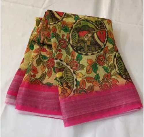 Trendy Kalamkari Print Linen Saree  by Mehab Sarees