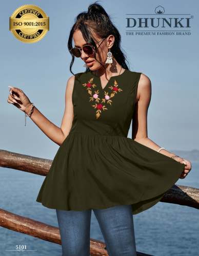 Rayon Slub Dhunki Brand Embroidery Top