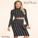 Formal Wear Checks Pattern Crop top with Skirt Set-Tipsy 961