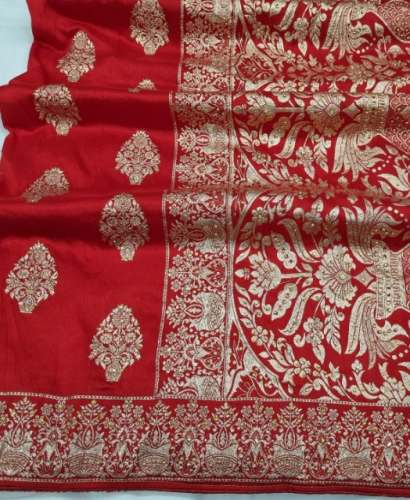 Buy Fancy Red Banarasi Saree For Women by Man Mandir Sarees