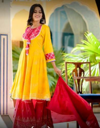 New Collection Red Yellow Sharara Suit For Women by Shree Designer Vastra