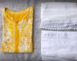 New Yellow Chikan Kurti Palazzo Set For Women