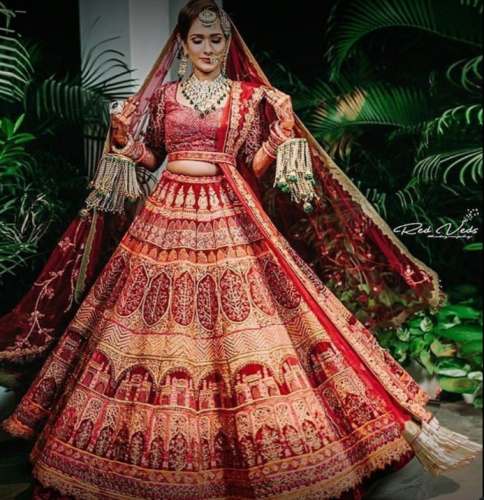 Buy Fancy Red Embroidery Lehenga Choli For Ladies by Meridian Designers Collection