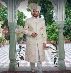 Buy Off White Embroidery Work Sherwani For Mens