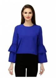 Plain Blue T shirt With Ruffle Sleeve 